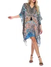 La Moda Clothing Women's Mix Print Caftan Coverup In Blue Leopard