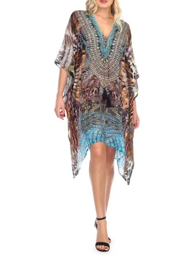 La Moda Clothing Women's Mix Print Caftan Coverup Dress In Blue Brown