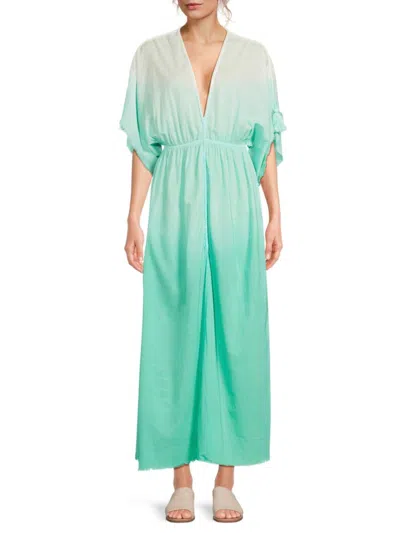 La Moda Clothing Women's Ombre Cotton Cover-up Maxi Dress In Blue