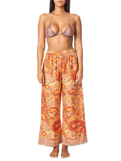 La Moda Clothing Women's Paisley High Rise Wide Leg Pants In Yellow