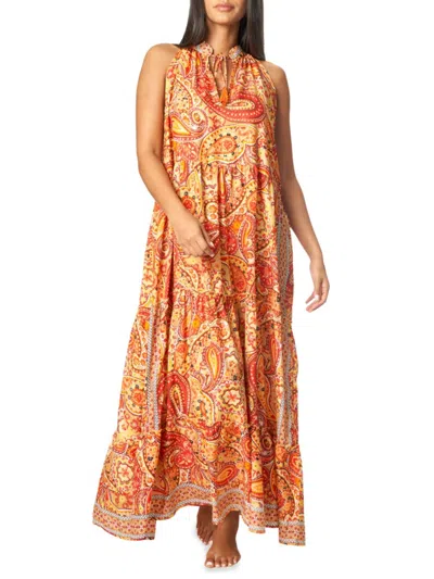 La Moda Clothing Women's Paisley Tiered Cover Up Dress In Yellow Multi