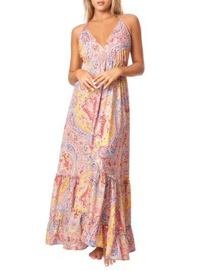 La Moda Clothing Women's Paisley Tiered Maxi Dress In Pink