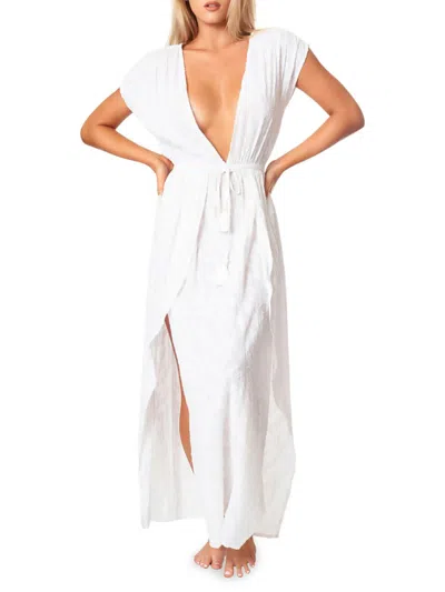 La Moda Clothing Women's Pattern Cover Up Maxi Dress In White