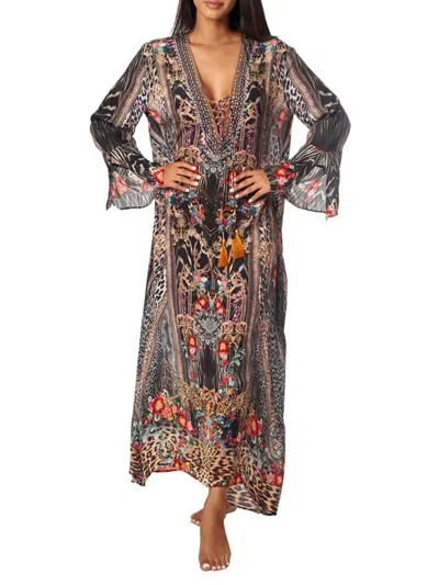 La Moda Clothing Women's Print Cover Up Maxi Dress In Gray