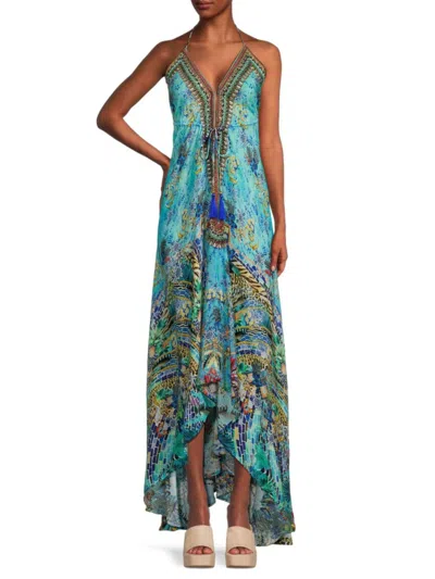 La Moda Clothing Women's Print Halterneck Coverup Dress In Blue Multi