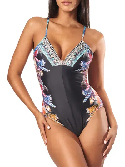 La Moda Clothing Women's Print One-piece Swimsuit In High Voltage