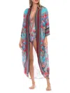La Moda Clothing Women's Print Open Front Kimono Coverup In Blue Multi