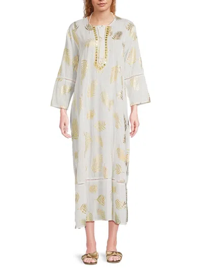 La Moda Clothing Women's Printed Cotton Cover-up Dress In White