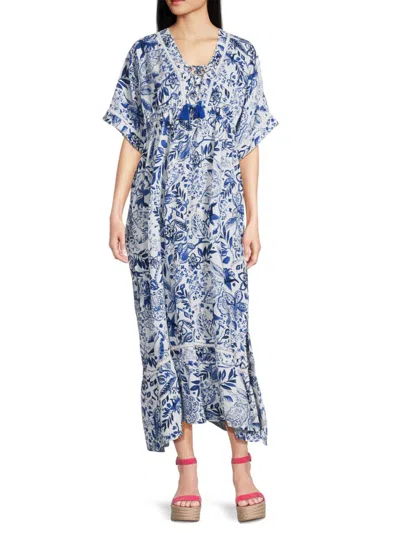 La Moda Clothing Women's Printed Maxi Cover Up Dress In Blue