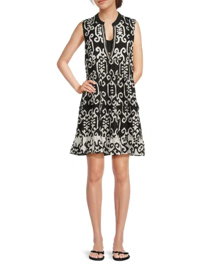 La Moda Clothing Women's Printed Sleeveless Cover-up Minidress In Black