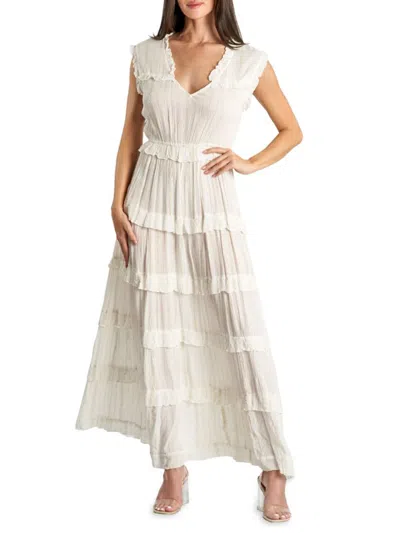 La Moda Clothing Women's Ruffle Tiered Maxi Dress In White