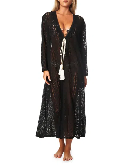 La Moda Clothing Women's Semi Sheer Lace Maxi Cover Up Dress In Black