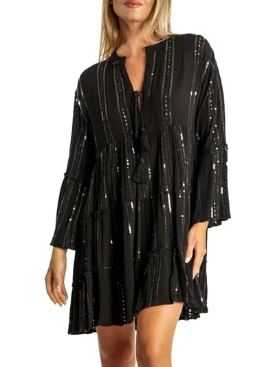 La Moda Clothing Women's Sequin Cover Up Dress In Black