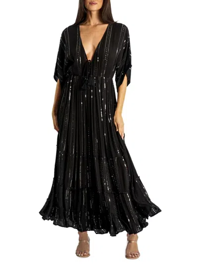 La Moda Clothing Women's Sequin Tiered Maxi Dress In Black