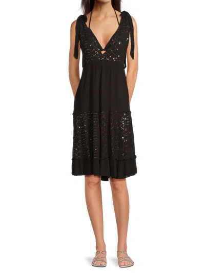 La Moda Clothing Women's Sequined Plunging V-neck Cover-up Dress In Black