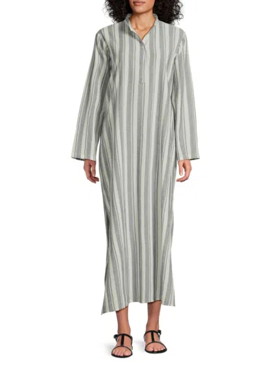 La Moda Clothing Women's Striped Cotton Maxi Cover Up Dress In Blue