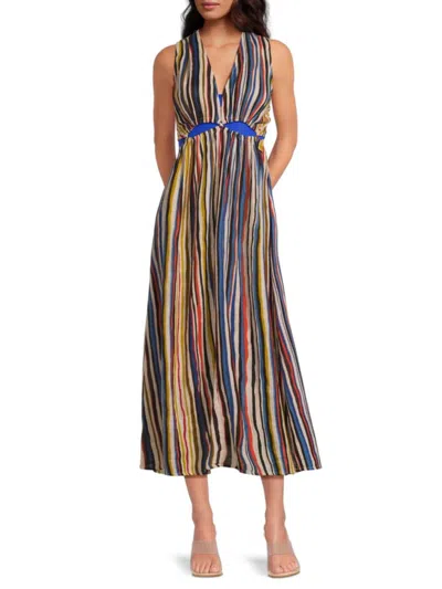 La Moda Clothing Women's Striped Cotton Sleeveless Midi-dress Cover-up In Multi