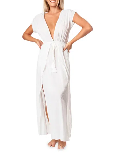La Moda Clothing Women's Swiss Dot Cover Up Maxi Dress In White