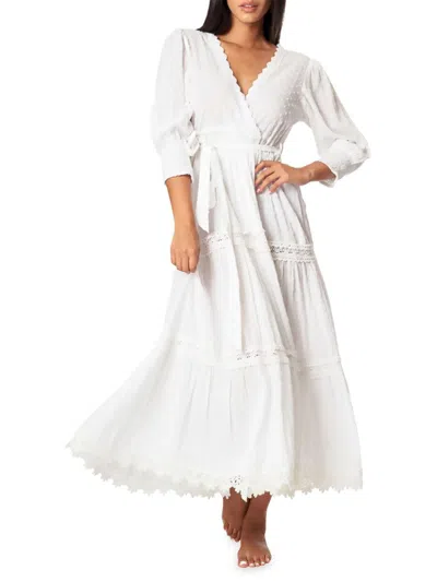 La Moda Clothing Women's Swiss Dot Lace Surplice Cover Up Dress In White