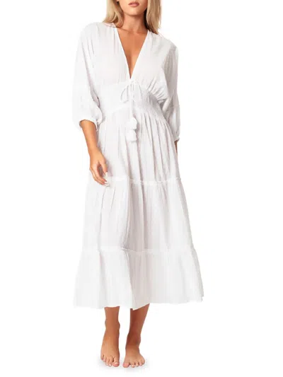 La Moda Clothing Women's Swiss Dot Tiered Midi Cover Up Dress In White