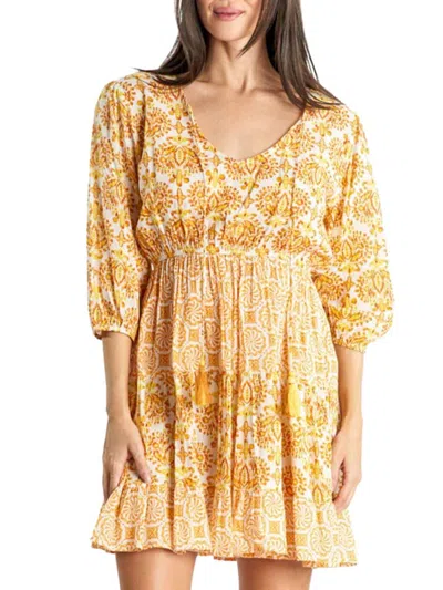 La Moda Clothing Women's Tassel Cinch Mini Day Dress In Yellow