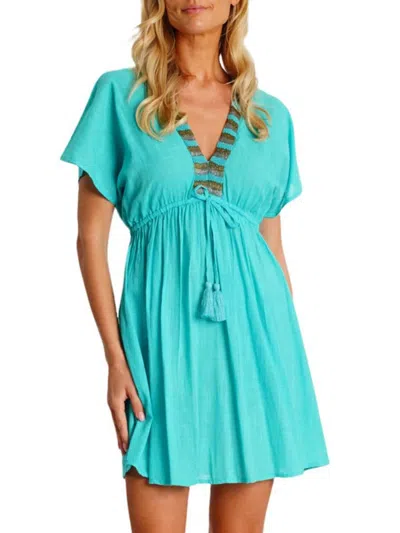 La Moda Clothing Women's Tasseled Cover-up Babydoll Dress In Blue
