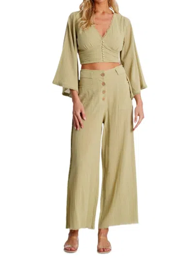 La Moda Clothing Women's Textured Button-front Two-piece Pant Set