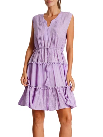 La Moda Clothing Women's Textured Tiered Pom-trim Minidress