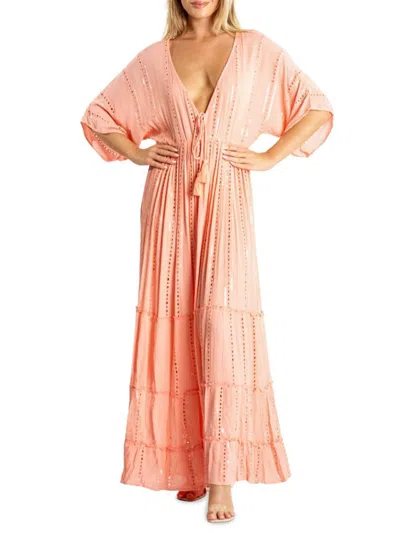 La Moda Clothing Women's Tiered Maxi Cover Up Dress In Coral
