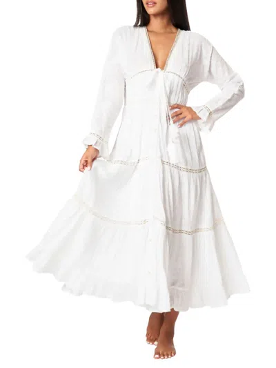 La Moda Clothing Women's Tiered Maxi Cover Up Dress In White