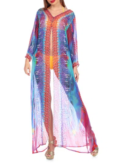 La Moda Clothing Women's Wild Wings Kimono Cover Up In Blue Wild Wings