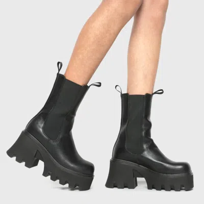 La Moda Lamoda Wipe Out Chunky Platform Ankle Boots Black Pu Lmf1086/blk Women's
