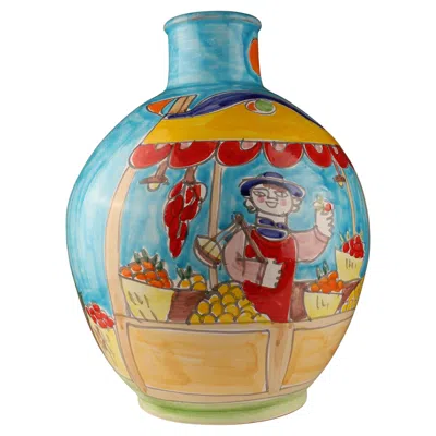 Pre-owned La Musa Colorful Hand Painted Italian  Ceramic Planter In Brown