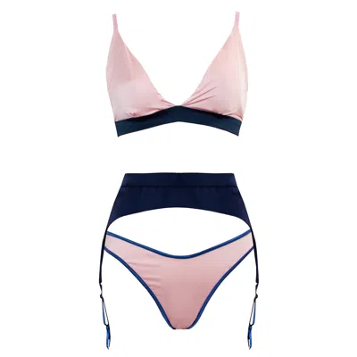 La Musa Women's Blue / Rose Gold Aurora Lingerie Set In Blue/rose Gold