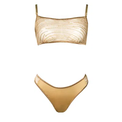 La Musa Women's Gold Sparkle Lingerie Set