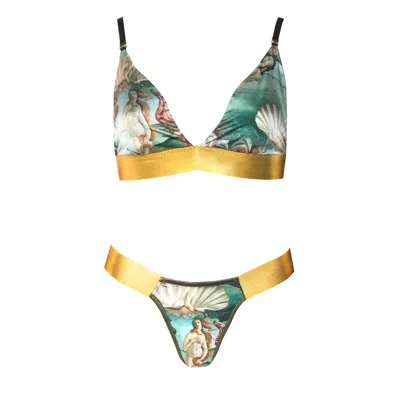 La Musa Women's Green / Blue / Brown Venus Lingerie Set In Green/blue/brown