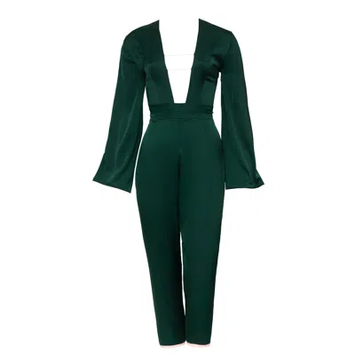 La Musa Emerald Silk Jumpsuit In Green