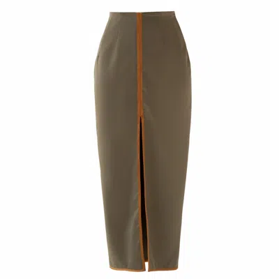 La Musa Women's Green Gold Line Olive Skirt In Brown