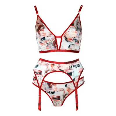 La Musa Playful Red Lingerie Set In Grey/white/red