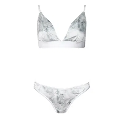 La Musa Women's Grey / White / Silver Marble Lingerie Set In Grey/white/silver