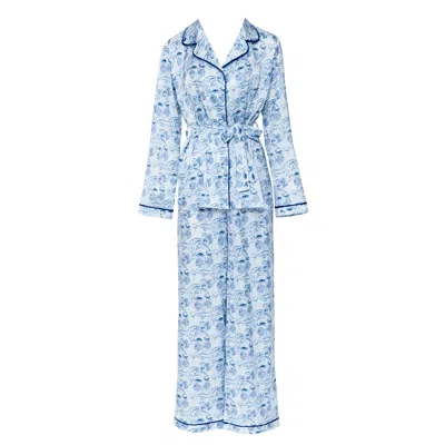 La Musa Women's White Porcelain Loungewear Set In Blue