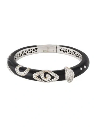 Pre-owned La Nouvelle Bague 18k Enamel & 1.10ctw Diamond Bangle Bracelet, 6.75" In Black