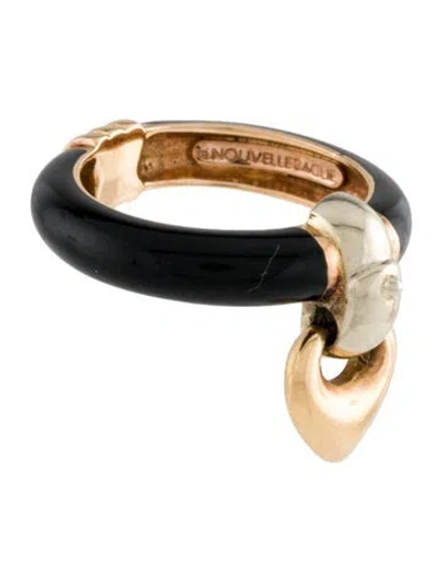 Pre-owned La Nouvelle Bague 18k Enamel Heart Door Knocker Band Ring In Black