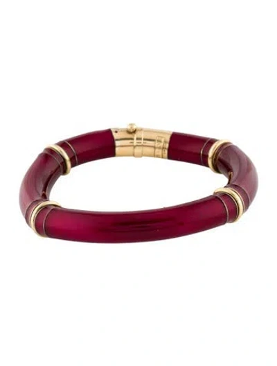 Pre-owned La Nouvelle Bague 18k Enamel Hinged Bangle Bracelet, 6.75" In Red