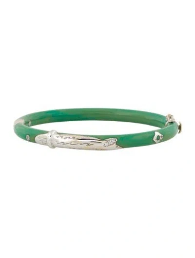 Pre-owned La Nouvelle Bague Diamond & Enamel Bangle, 6.75" In Green