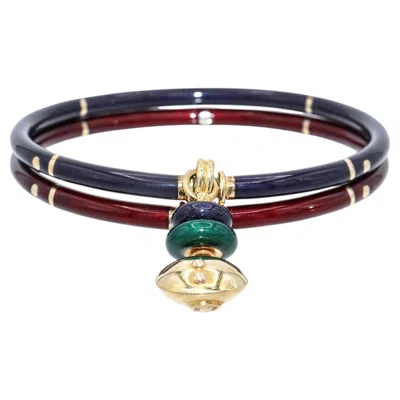 Pre-owned La Nouvelle Bague Sterling Silver & 18k Yellow Gold Enamel Twin Bangle Bracelet