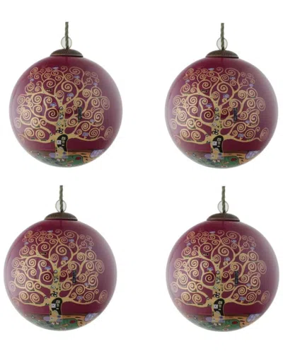 La Pastiche Set Of 4 Tree Of Life (burgundy) Glass Ornaments