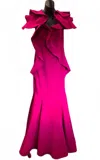 La Pateau Off The Shoulder Ruffle Mermaid Gown In Fuchsia