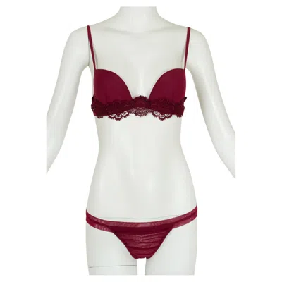 Pre-owned La Perla 20th Anniv. Raspberry Macramé Bra And Thong Panty Set – 32 C / Sm, 2004 In Gray