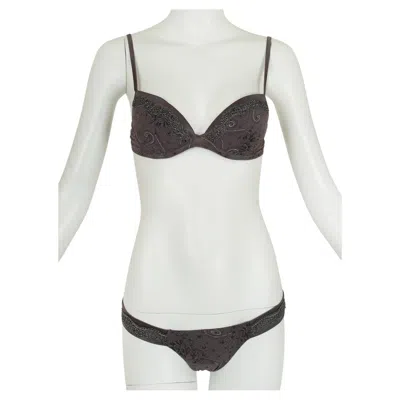 Pre-owned La Perla 20th Anniv Silver Glitter Silk Bra And Thong Panty Set –32 C / Sm, 2004